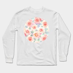 Faded Pink and Peach Painted Roses Long Sleeve T-Shirt